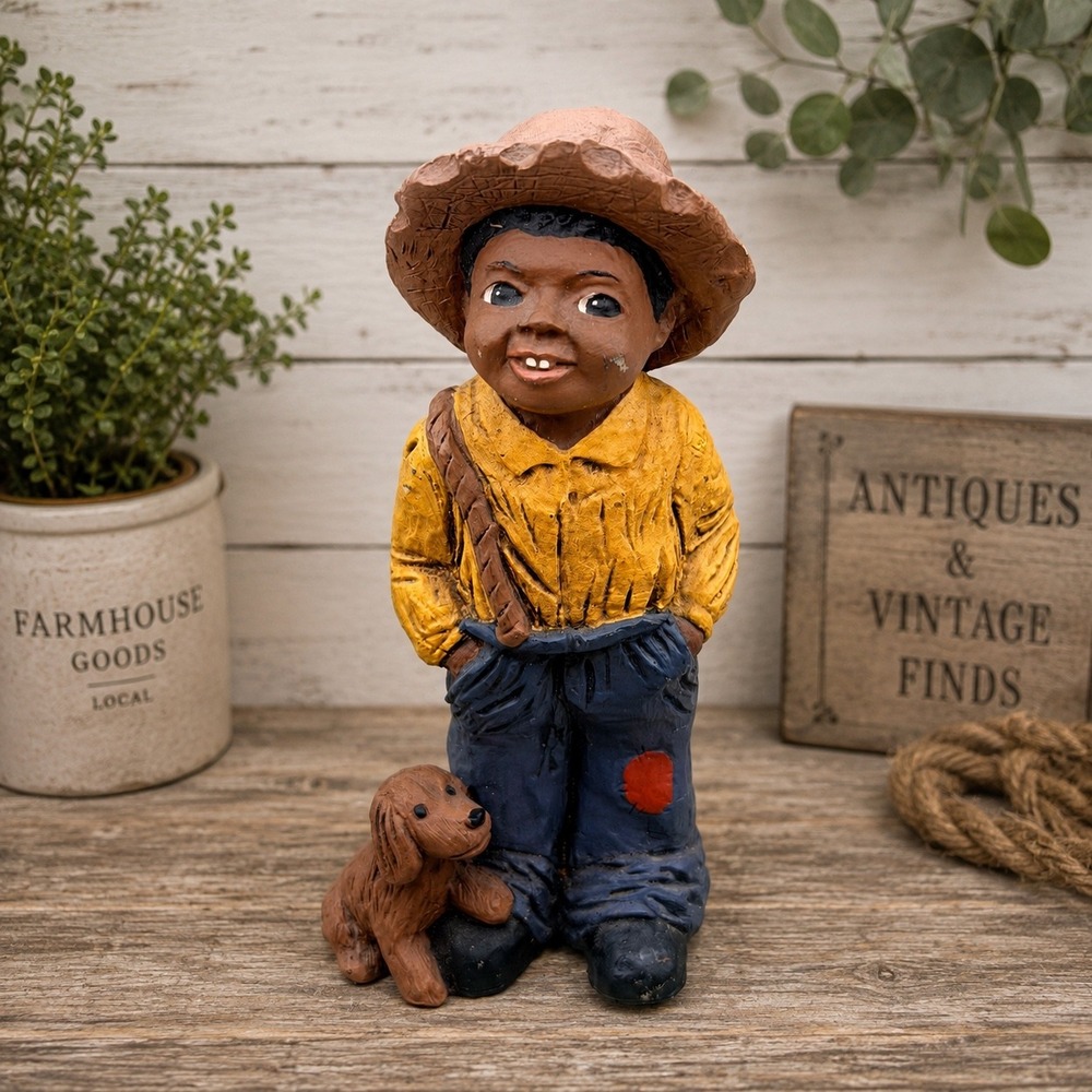 Martha Holcombe God Is Love Figurine 46 Boy with Dog 1986 Vintage Folk Art